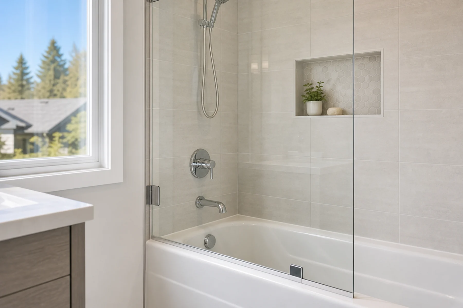 Delta family bathtub shower glass cleaned and restored