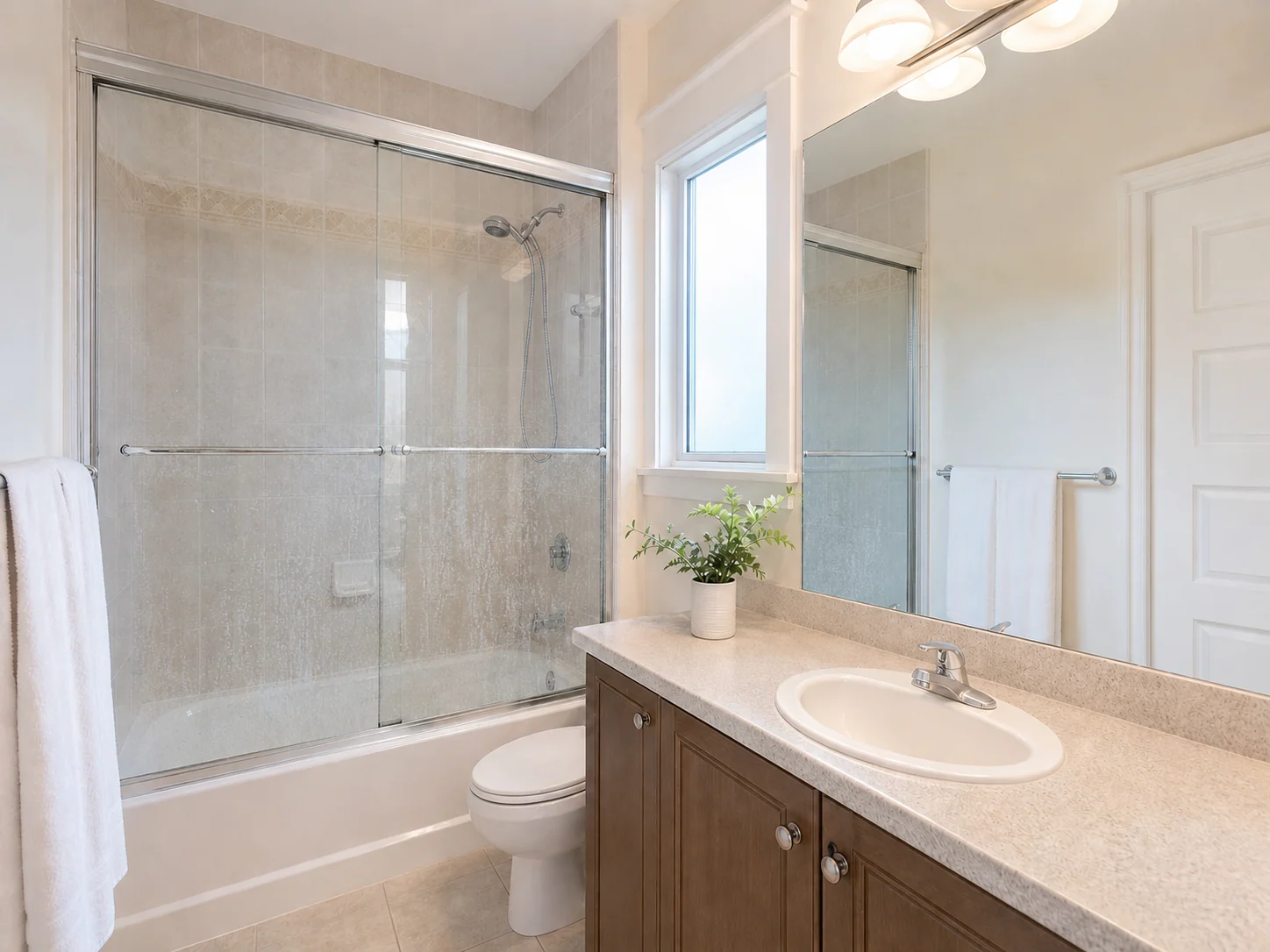 Before: Surrey shower glass before and after move-out bathroom refresh